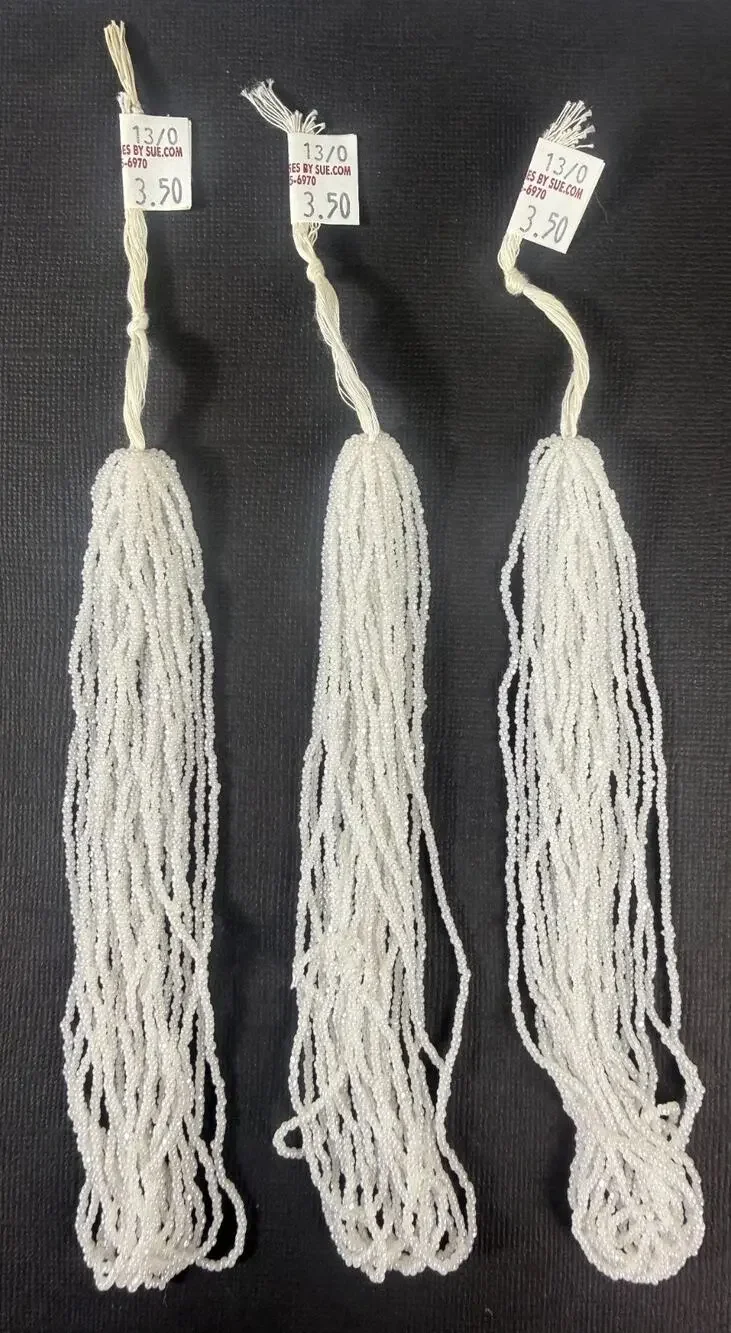 13/0 Micro Seed Beads Hank Lot of 3 - White Opaque Glass Czech Victorian Purses